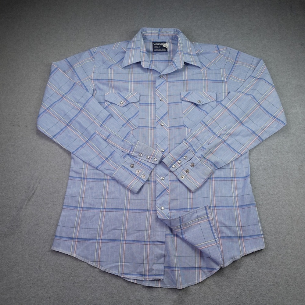 Wrangler Shirt Mens 15.5 35 Blue Plaid Cowboy Cut Western Snap USA